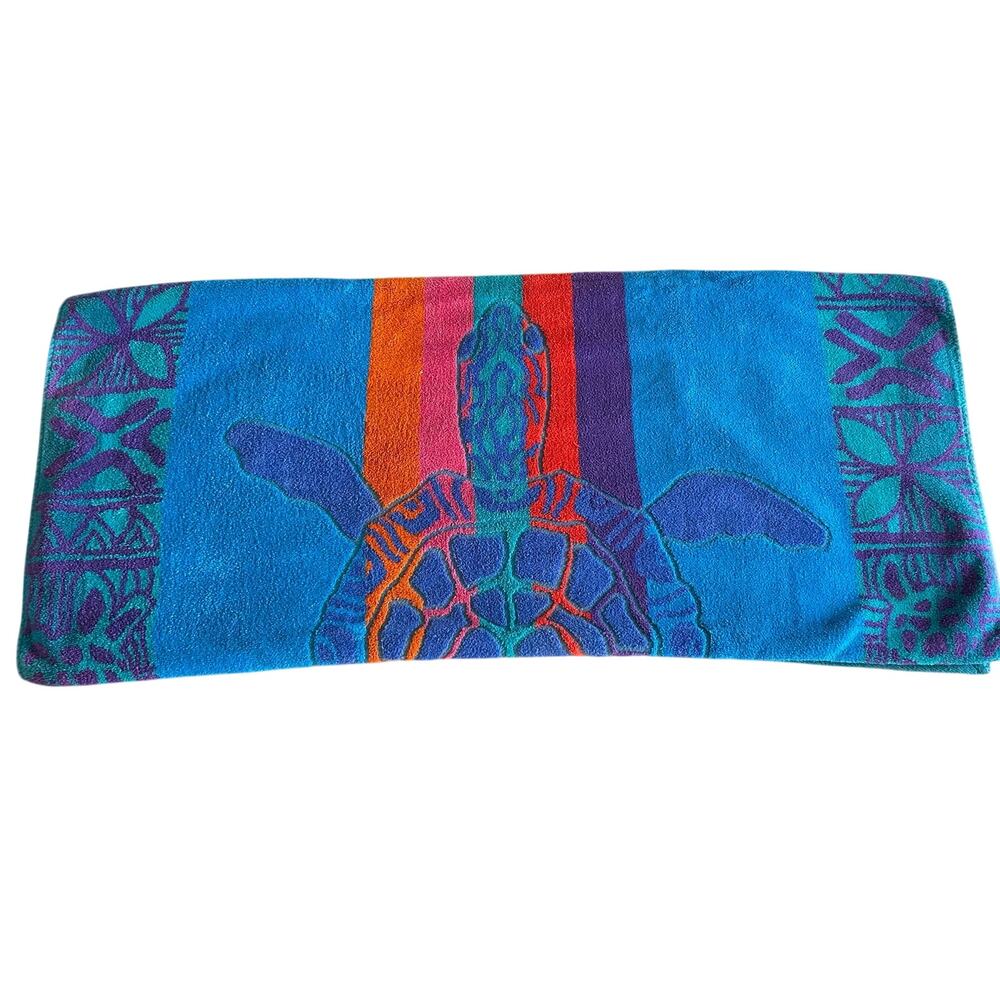Vintage Royal Terry Turtle Beach Pool Towel tropical blue green
